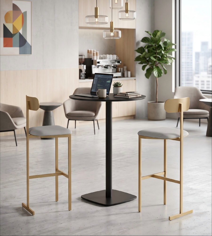 現代簡約黑色金屬腳圓形吧枱 Modern Black Round Bar Table