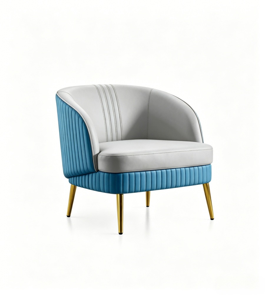 現代輕奢灰藍雙色西皮單座位梳化 Modern Light Luxury Grey & Blue PU Leather Single-Seater Sofa