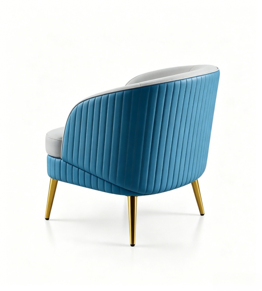 現代輕奢灰藍雙色西皮單座位梳化 Modern Light Luxury Grey & Blue PU Leather Single-Seater Sofa