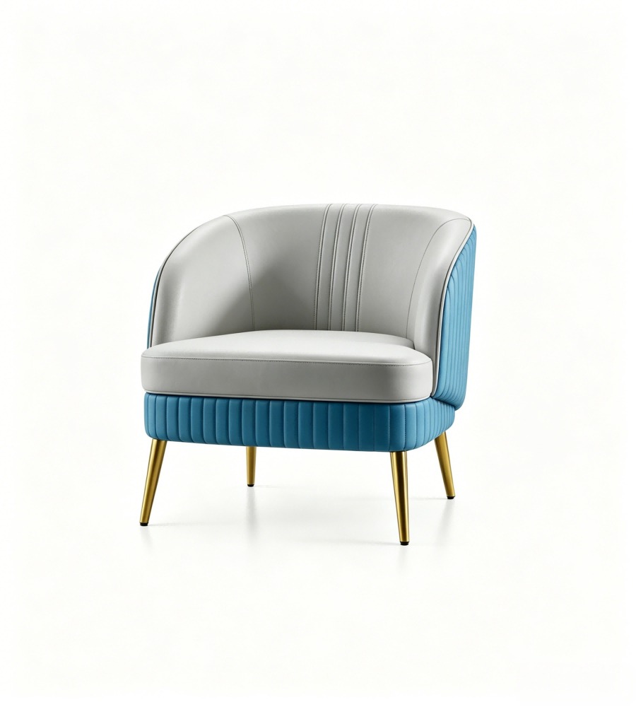 現代輕奢灰藍雙色西皮單座位梳化 Modern Light Luxury Grey & Blue PU Leather Single-Seater Sofa