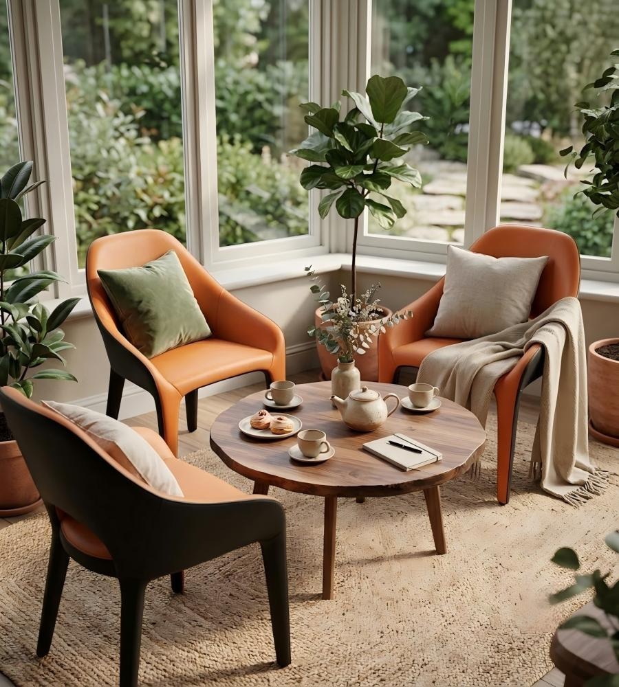 雙色拼接鏤空休閒椅 Two-Tone Hollow-Back Lounge Chair