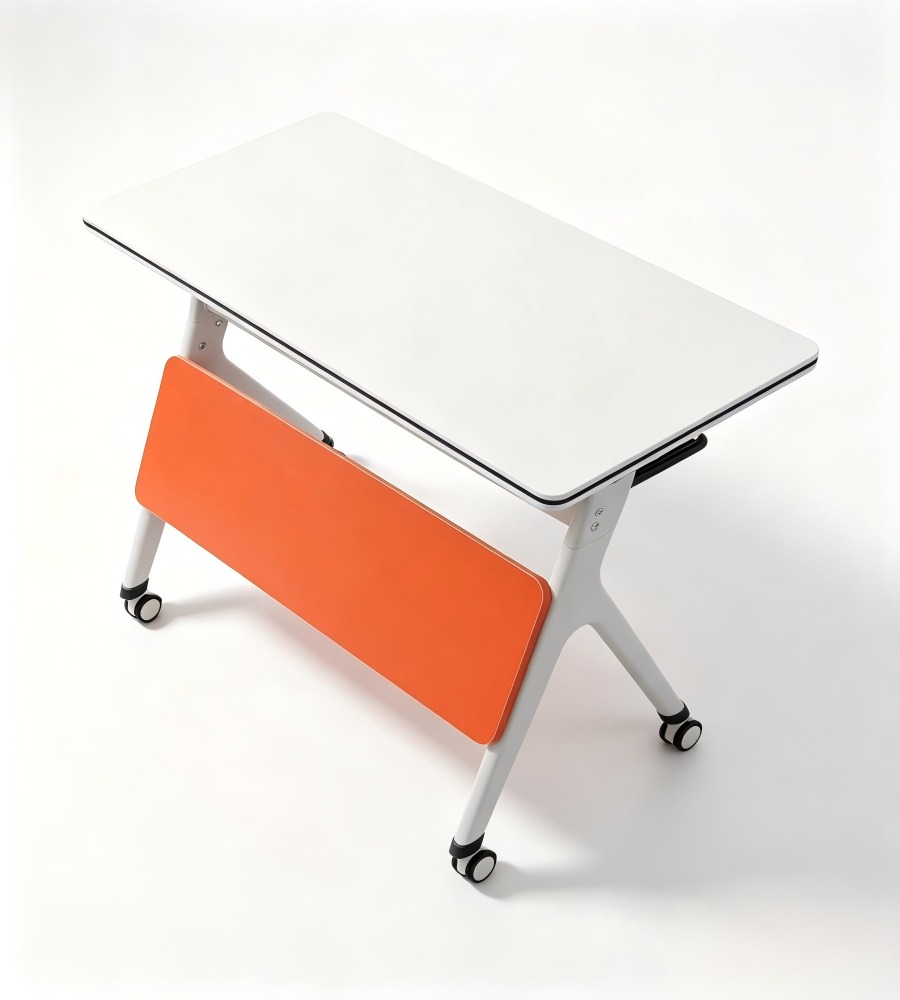 現代白色拼橙色可摺帶轆培訓枱 Modern White and Orange Foldable Training Table