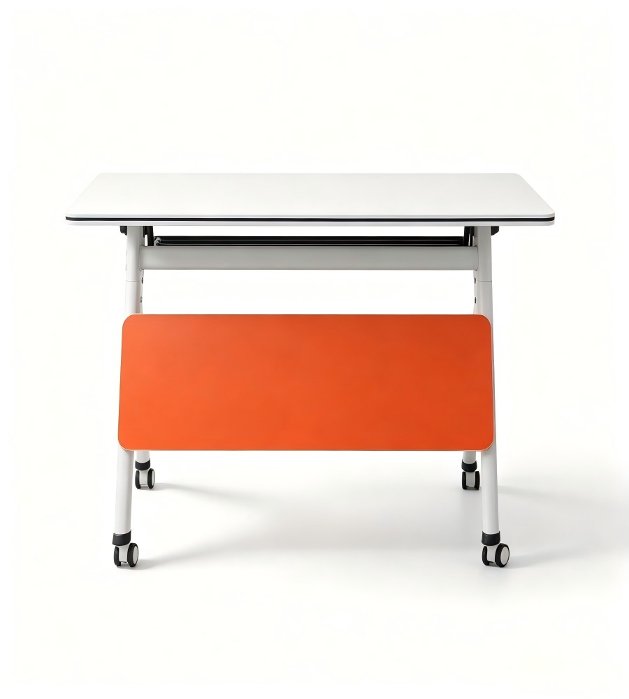 現代白色拼橙色可摺帶轆培訓枱 Modern White and Orange Foldable Training Table