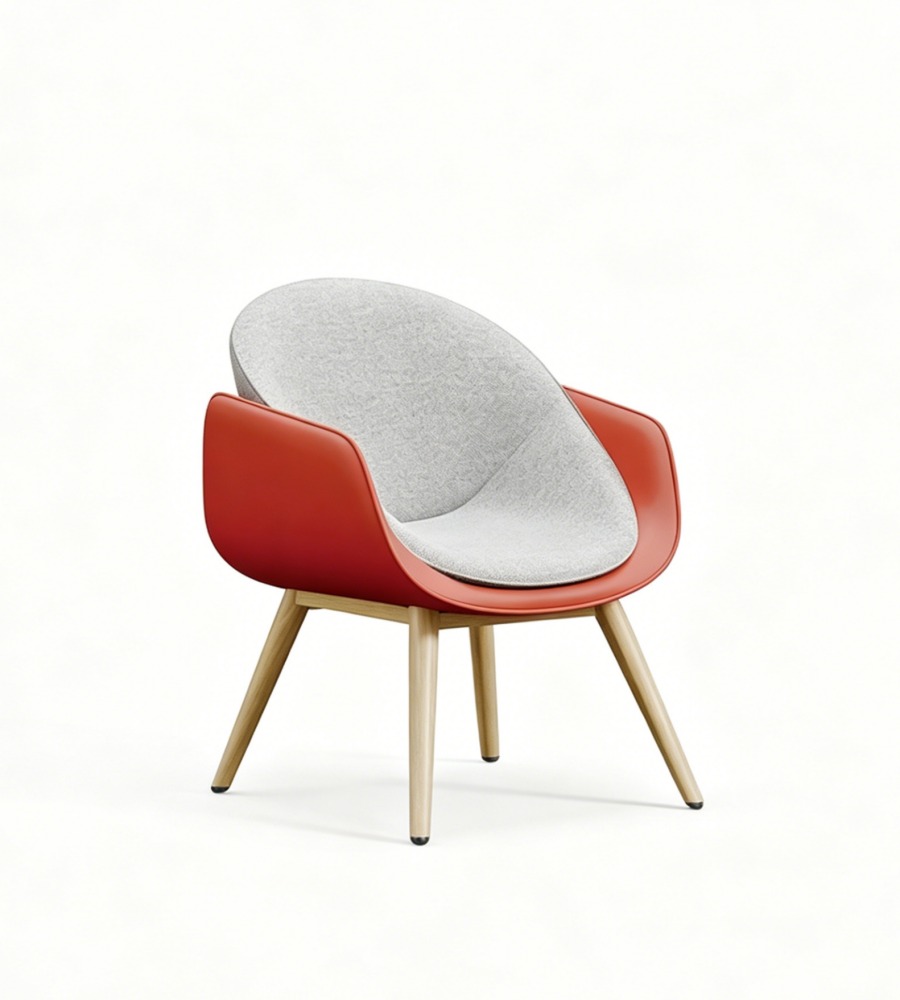 北歐撞色灰紅雙色布皮單座位梳化 Nordic Color-blocking Grey & Red Fabric & PU Leather Single-Seater Sofa