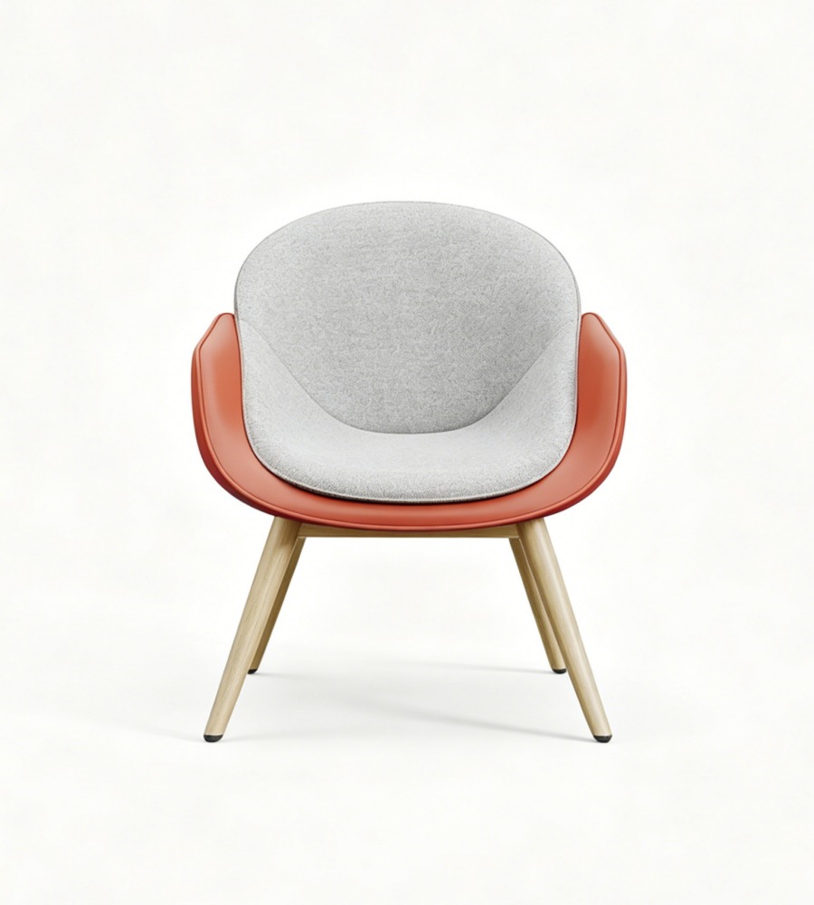 北歐撞色灰紅雙色布皮單座位梳化 Nordic Color-blocking Grey & Red Fabric & PU Leather Single-Seater Sofa