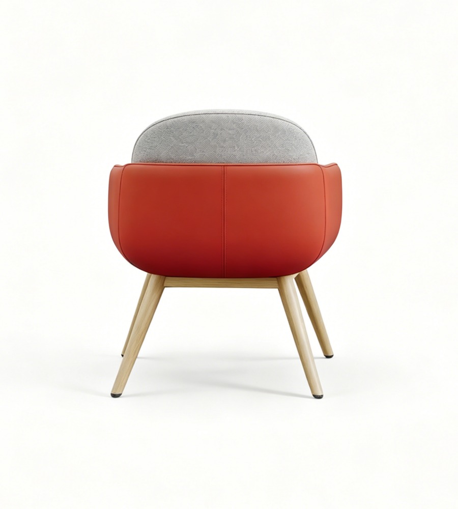 北歐撞色灰紅雙色布皮單座位梳化 Nordic Color-blocking Grey & Red Fabric & PU Leather Single-Seater Sofa