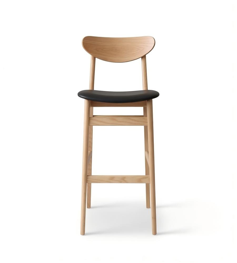 簡約黑色PU皮實木帶靠背吧椅 Minimalist PU Leather Wood Bar Stool