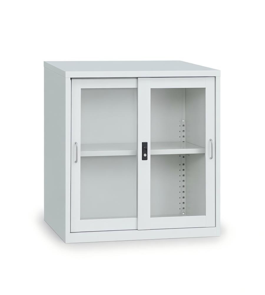 白色鋼製趟門玻璃矮身文件櫃 White Steel Sliding Glass Door Low File Cabinet