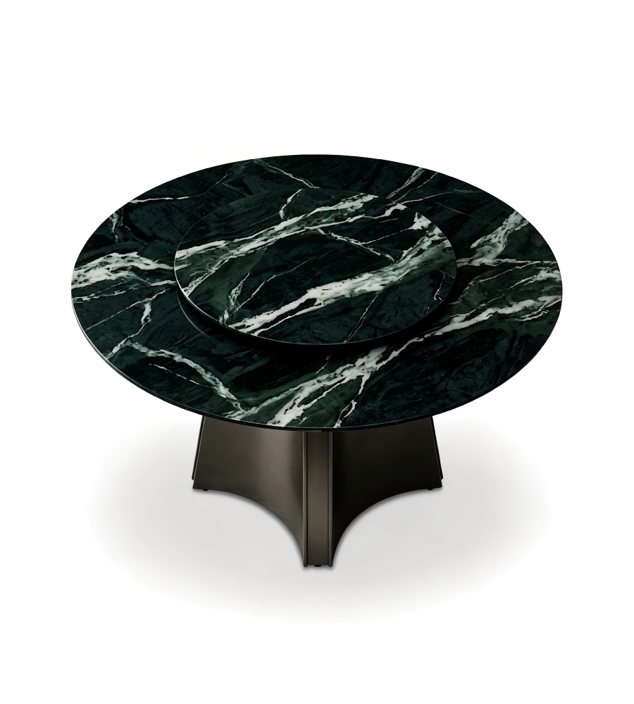 奢華大花綠奢石灰鈦腳帶轉盤圓形餐枱 Luxury Verde Alpi Stone Round Dining Table with Turntable