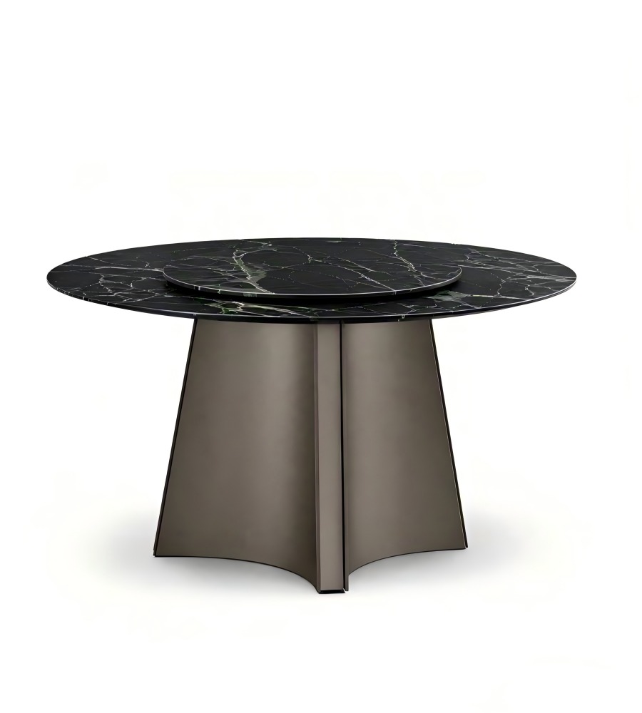 奢華大花綠奢石灰鈦腳帶轉盤圓形餐枱 Luxury Verde Alpi Stone Round Dining Table with Turntable