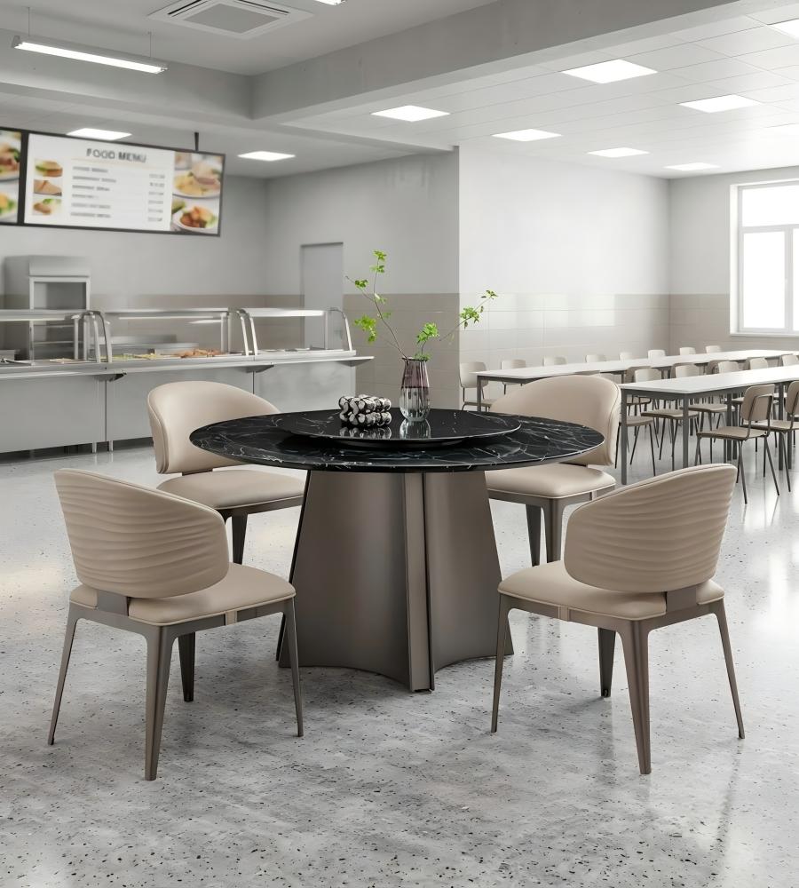 奢華大花綠奢石灰鈦腳帶轉盤圓形餐枱 Luxury Verde Alpi Stone Round Dining Table with Turntable