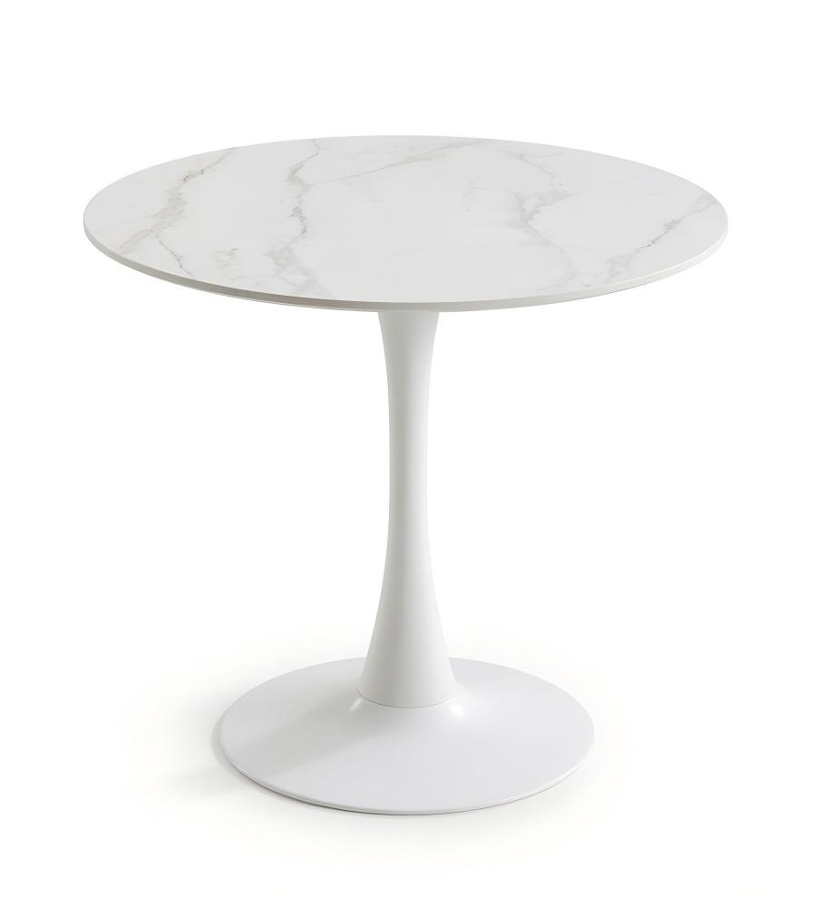 現代簡約白色岩板鐵腳圓形洽談枱 Modern White Sintered Stone Round Table