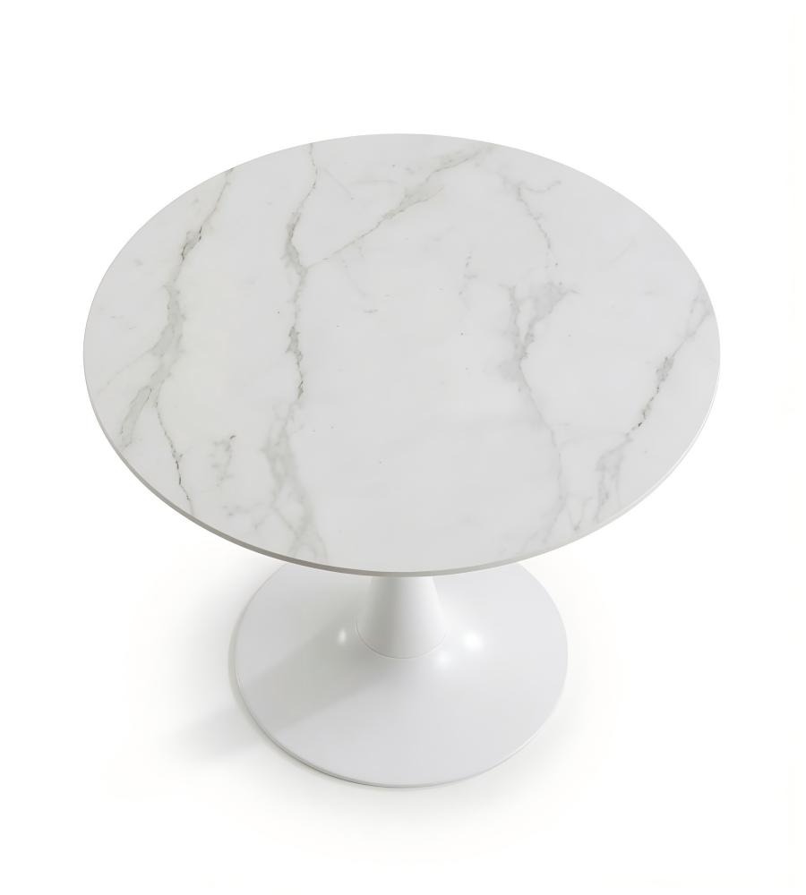 現代簡約白色岩板鐵腳圓形洽談枱 Modern White Sintered Stone Round Table