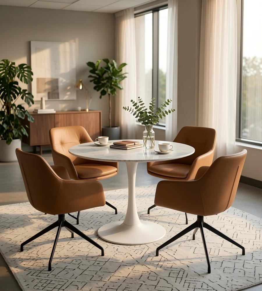 現代簡約白色岩板鐵腳圓形洽談枱 Modern White Sintered Stone Round Table