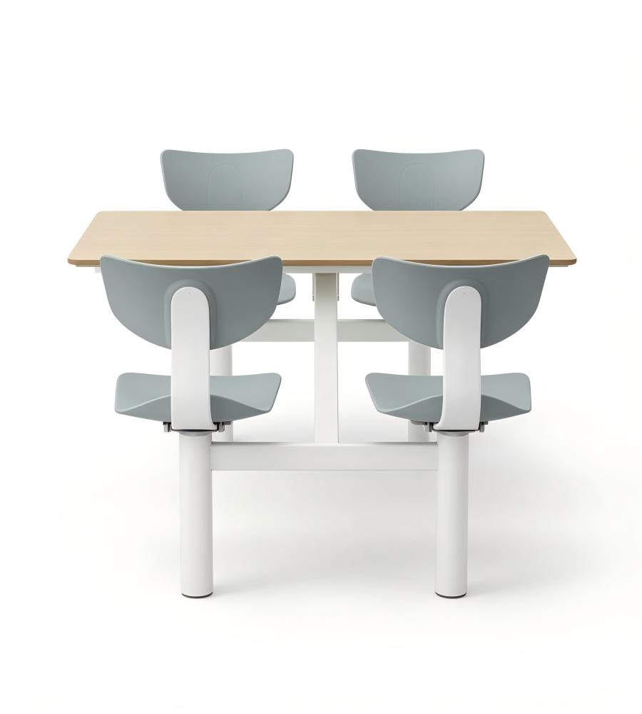 現代學校飯堂淺木色配灰色鋼架四人位連體餐枱 School Dining Table Set