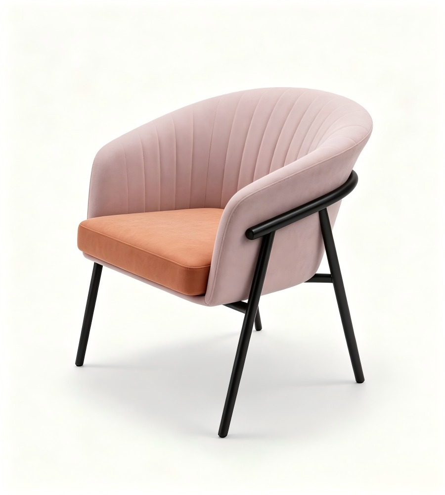 現代粉橙雙拼布藝梳化 Modern Two-Tone Pink and Orange  Lounge Chair