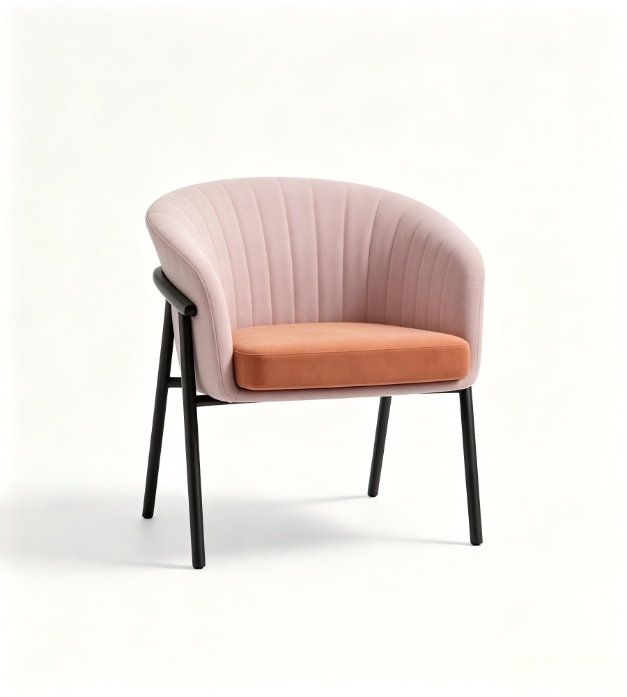 現代粉橙雙拼布藝梳化 Modern Two-Tone Pink and Orange  Lounge Chair