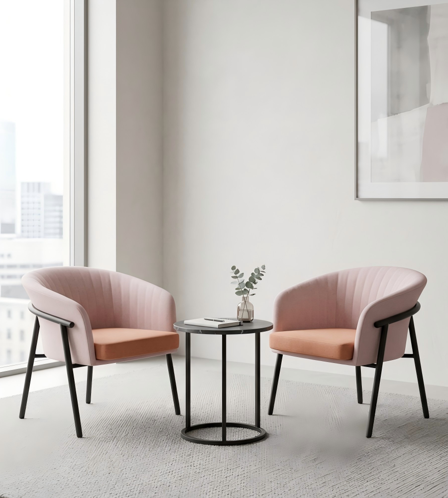 現代粉橙雙拼布藝梳化 Modern Two-Tone Pink and Orange  Lounge Chair