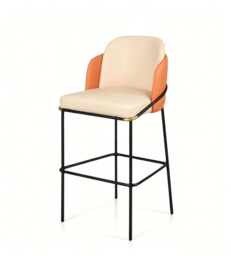 簡約米色布藝鐵腳帶扶手吧椅 Beige Fabric Bar Stool