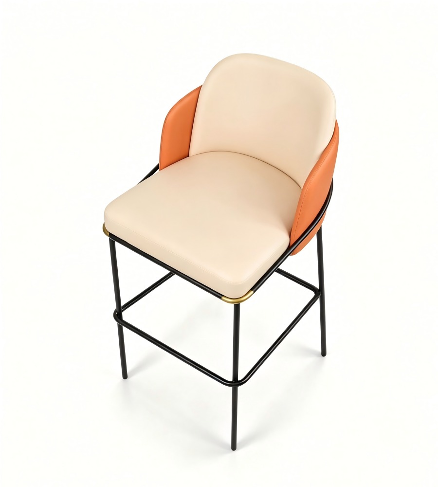 簡約米色布藝鐵腳帶扶手吧椅 Beige Fabric Bar Stool