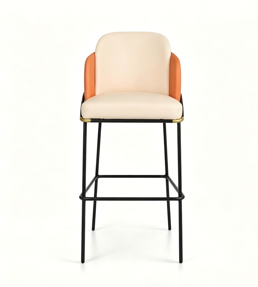 簡約米色布藝鐵腳帶扶手吧椅 Beige Fabric Bar Stool