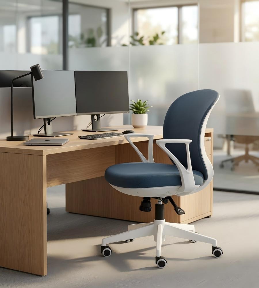 簡約藍色布藝帶扶手員工椅 Modern Fabric Staff Chair