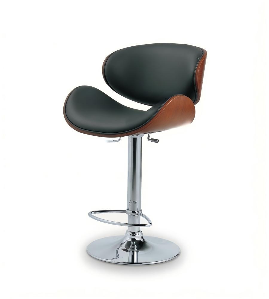 現代黑色PU皮實木可旋轉升降吧椅 Modern Black PU Leather Adjustable Bar Stool