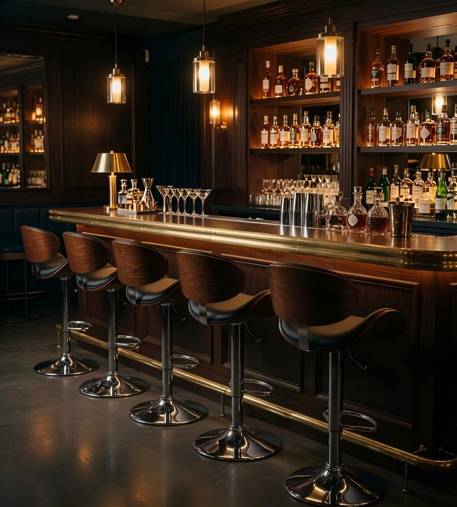 現代黑色PU皮實木可旋轉升降吧椅 Modern Black PU Leather Adjustable Bar Stool
