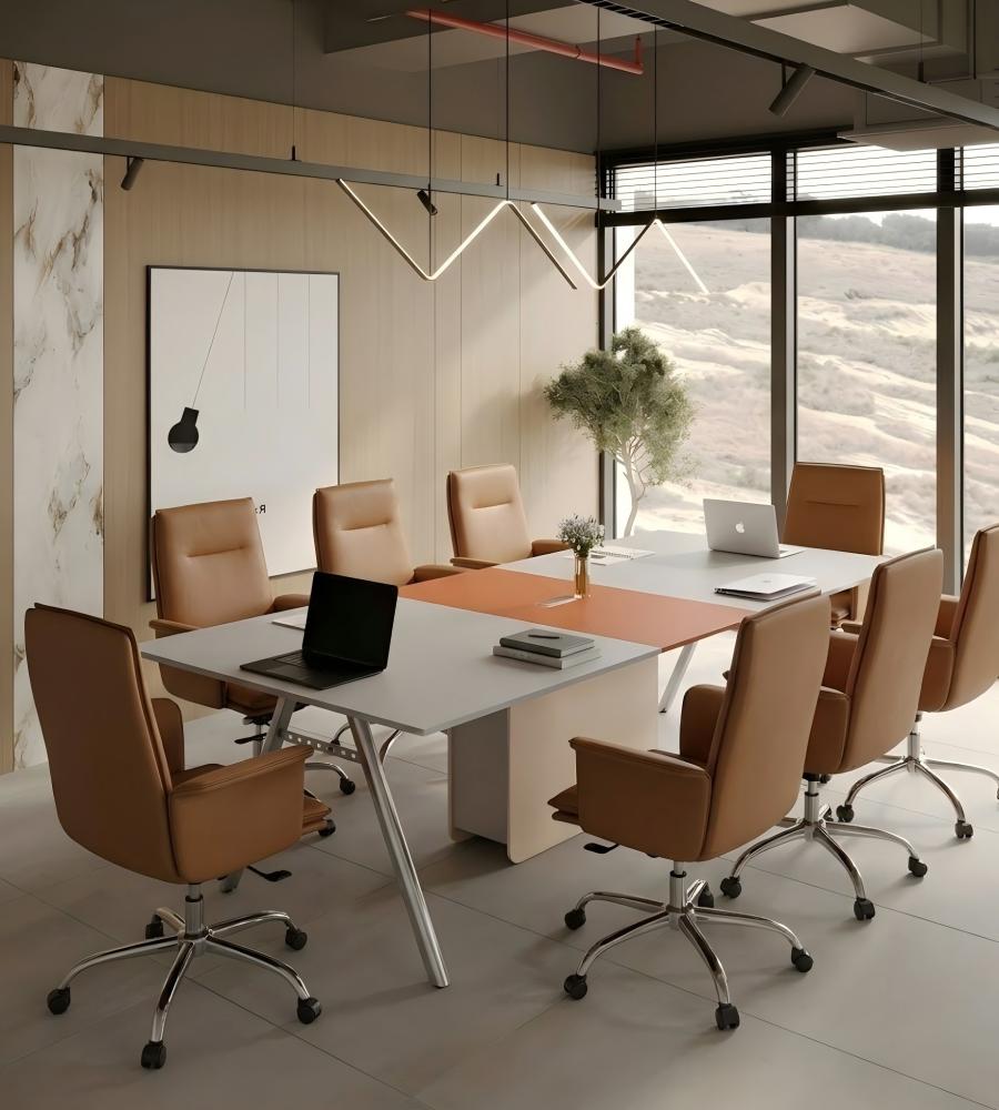 商務啡色西皮可升降帶轆會議椅 Modern Brown PU Leather Adjustable Conference Chair