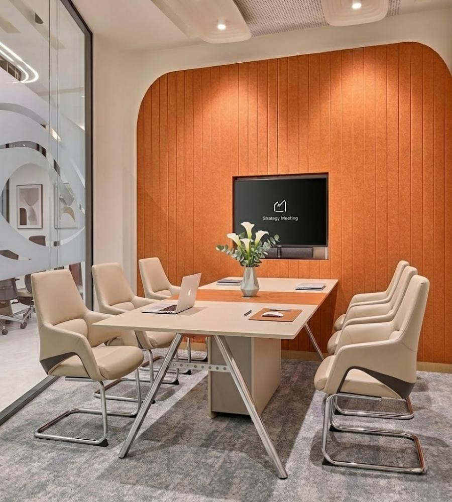 現代米色西皮鏤空弓形腳會議椅 Modern Beige PU Leather Cutout Sled Base Conference Chair