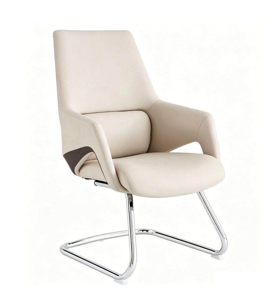 現代米色西皮鏤空弓形腳會議椅 Modern Beige PU Leather Cutout Sled Base Conference Chair
