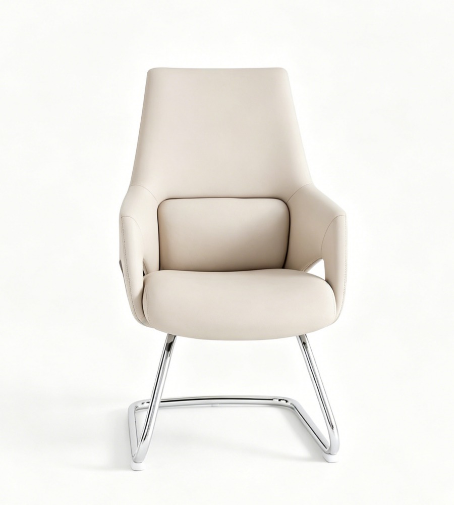 現代米色西皮鏤空弓形腳會議椅 Modern Beige PU Leather Cutout Sled Base Conference Chair
