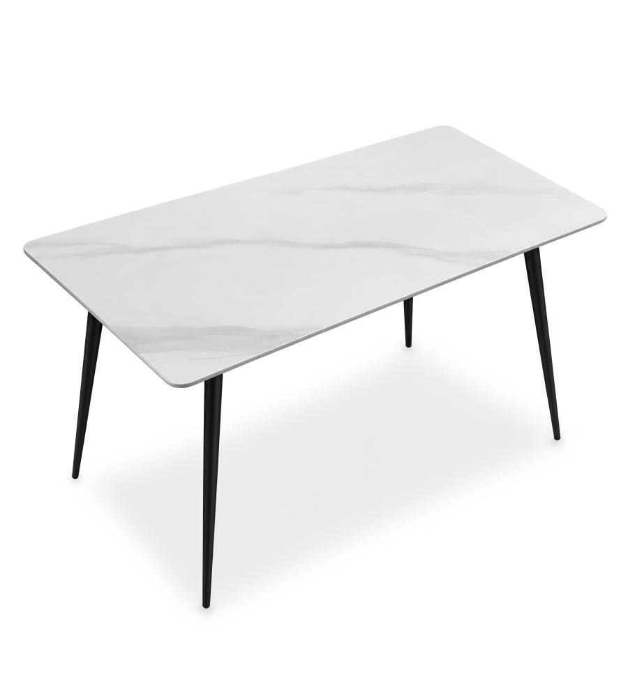 簡約白色岩板長方形餐枱 Modern White Sintered Stone Rectangular Dining Table