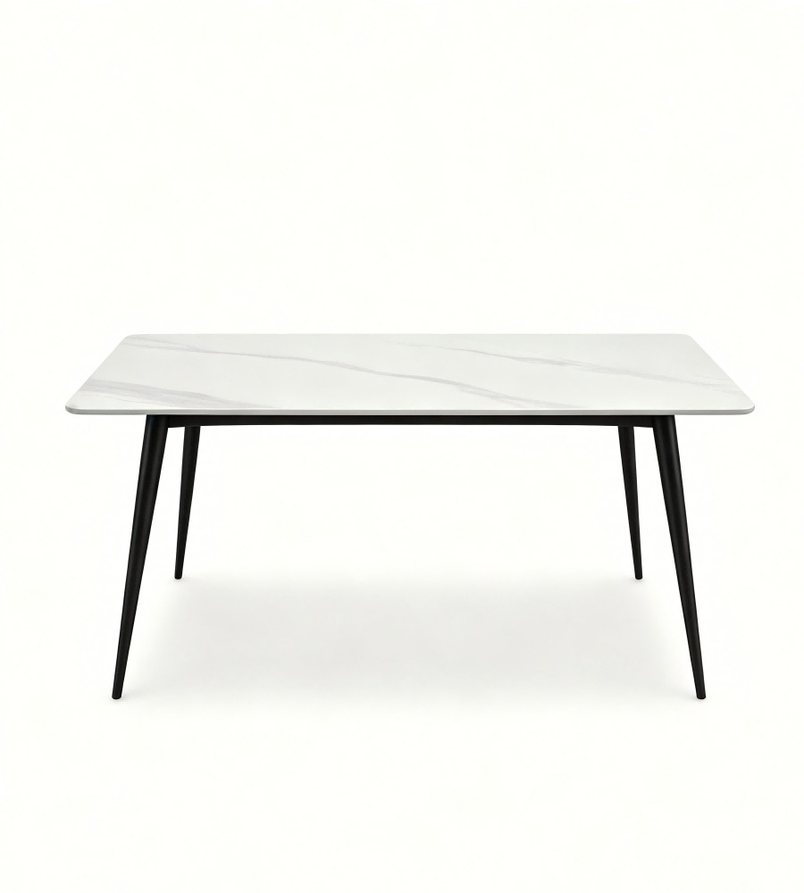 簡約白色岩板長方形餐枱 Modern White Sintered Stone Rectangular Dining Table
