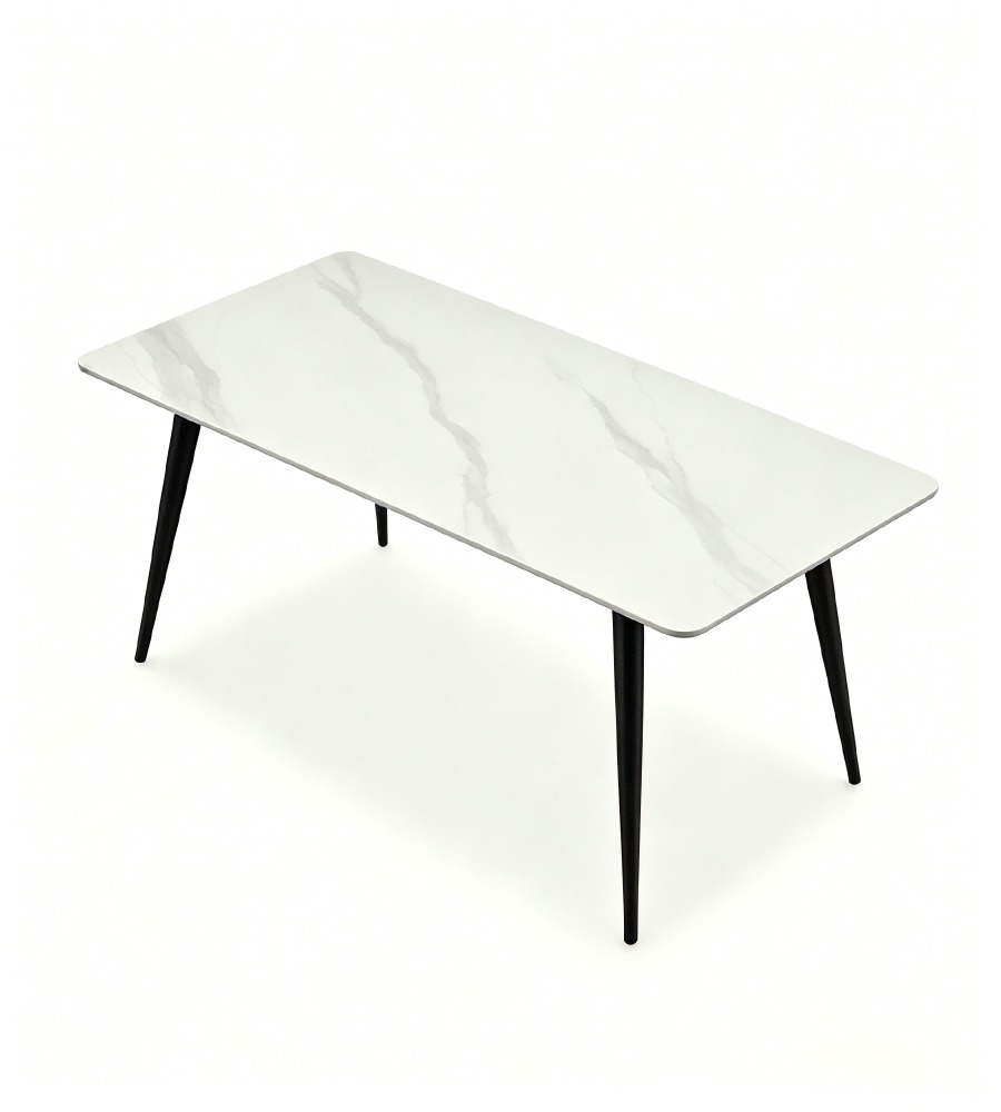 簡約白色岩板長方形餐枱 Modern White Sintered Stone Rectangular Dining Table