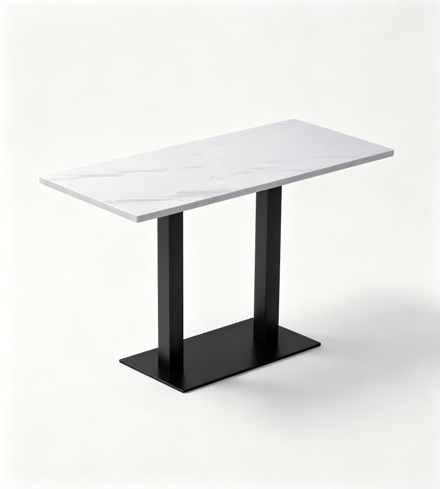 現代白色岩板鋼架長方形餐枱 Modern White Sintered Stone Dining Table