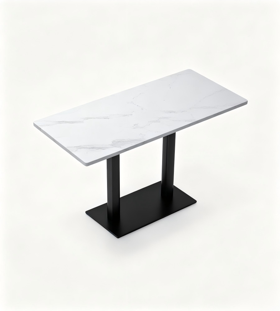 現代白色岩板鋼架長方形餐枱 Modern White Sintered Stone Dining Table