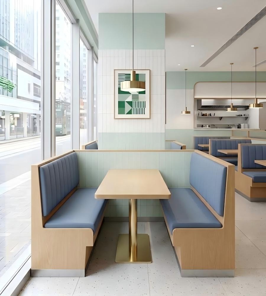 金屬腳直紋軟包卡座 Metal-Base Vertical-Stitched Booth Seating