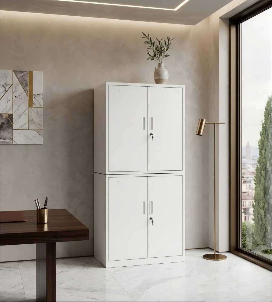 白色雙門鋼櫃文件儲存櫃 White double-door steel cabinet for storing files