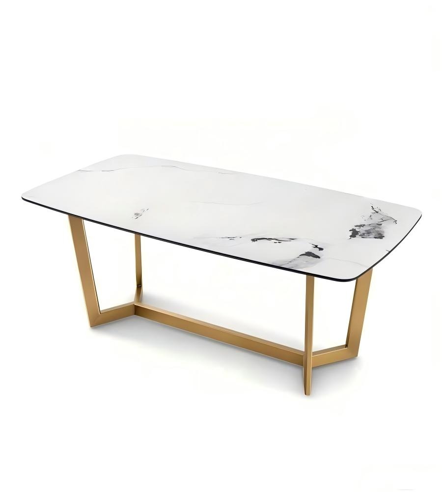 輕奢白色大理石鈦金腳長方形餐枱 Light Luxury White Marble Rectangular Dining Table