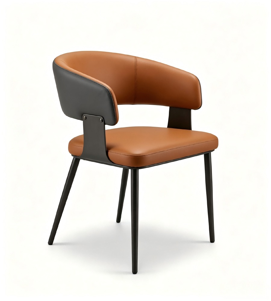 現代雙拼啡色西皮鋼架餐椅 Modern Two-Tone Brown PU Leather Steel Frame Dining Chair
