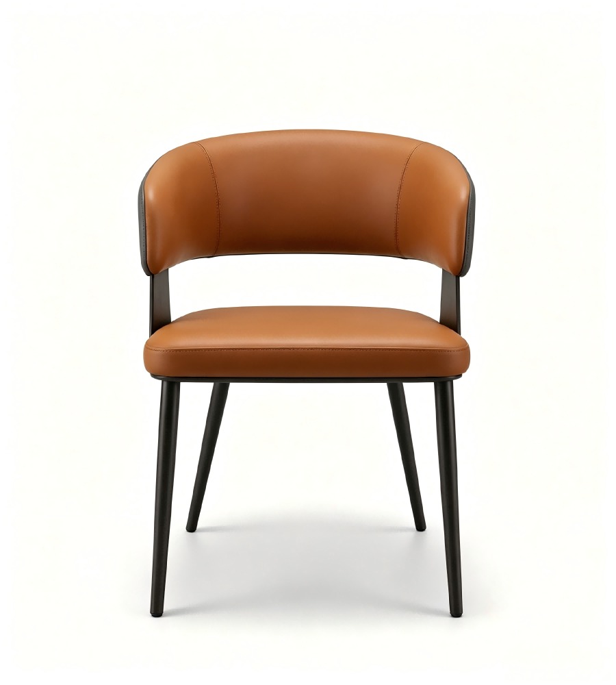 現代雙拼啡色西皮鋼架餐椅 Modern Two-Tone Brown PU Leather Steel Frame Dining Chair