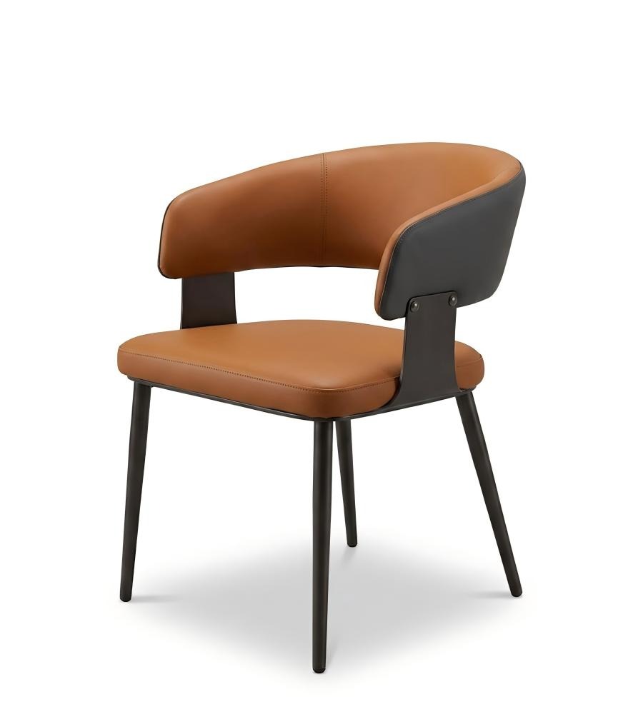 現代雙拼啡色西皮鋼架餐椅 Modern Two-Tone Brown PU Leather Steel Frame Dining Chair