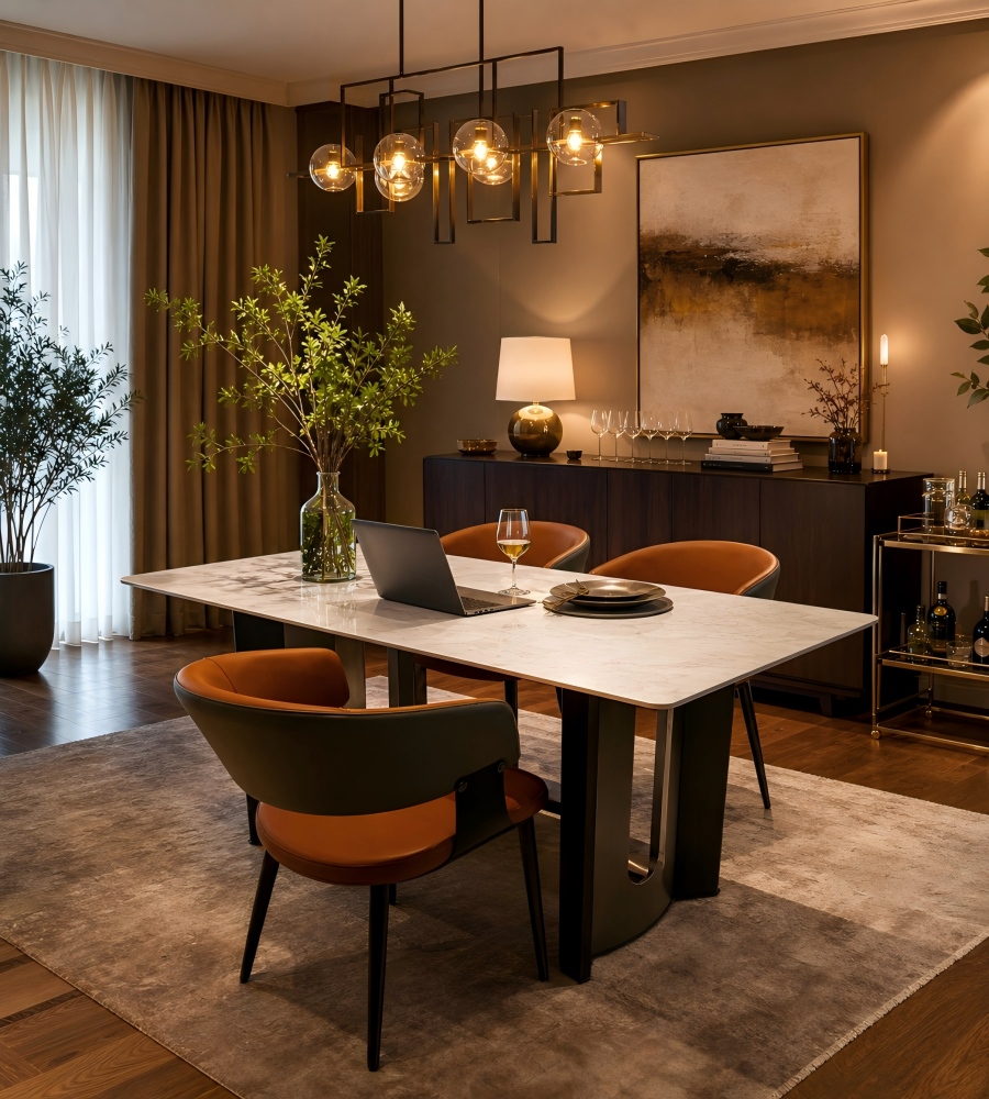 現代雙拼啡色西皮鋼架餐椅 Modern Two-Tone Brown PU Leather Steel Frame Dining Chair