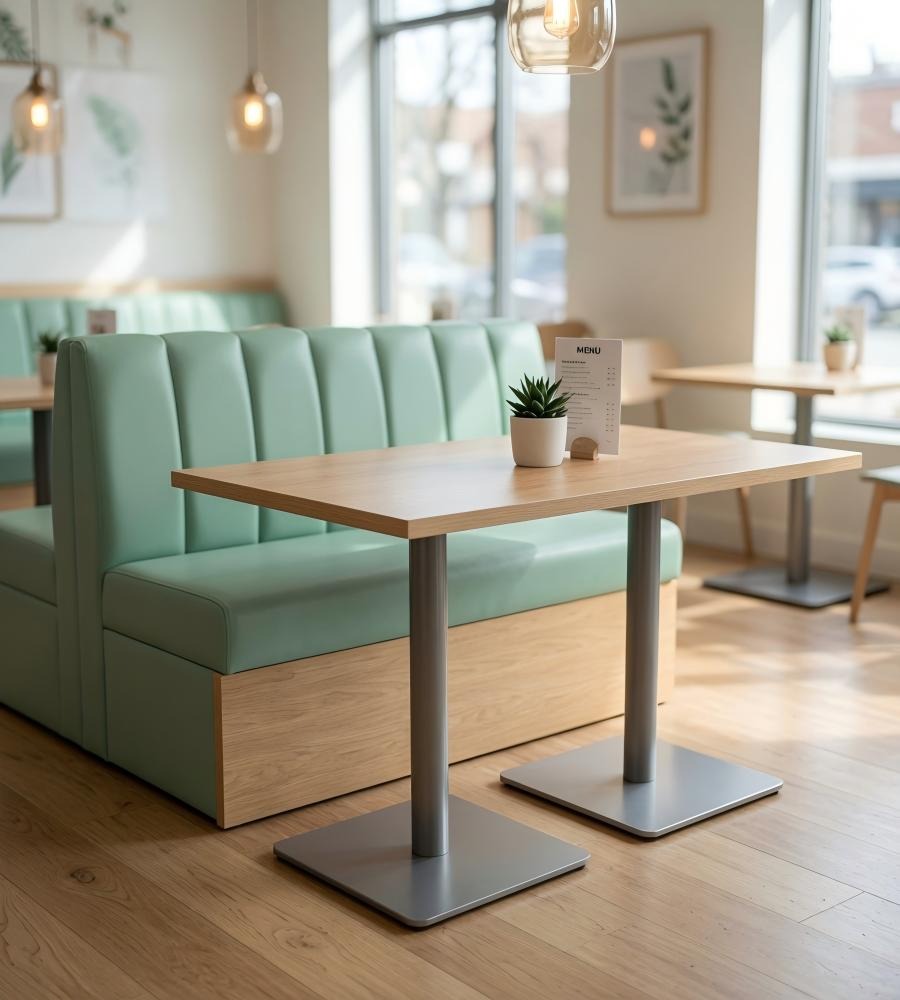 淺木色實木長方形不銹鋼方腳餐廳餐枱 Modern Wood Rectangular Dining Table