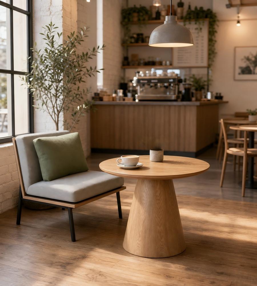 北歐原木色白蠟木紋圓形茶几 Nordic Natural Ash Wood Grain Round Coffee Table