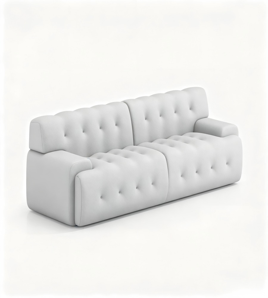 舒適耐用白色布藝固定膠腳三座位梳化 White Fabric 3-Seater Sofa with Fixed PP Legs