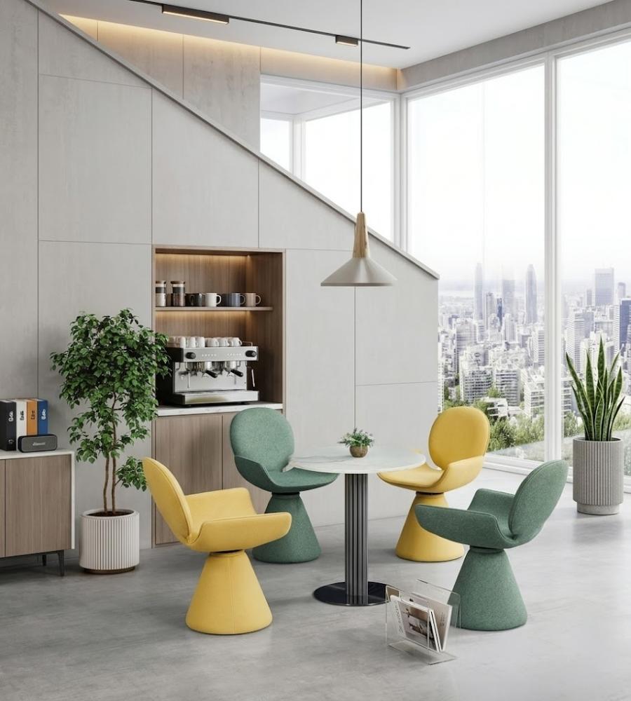 現代創意綠色布藝可旋轉休閒椅 Modern Creative Green Fabric Swivel Leisure Chair