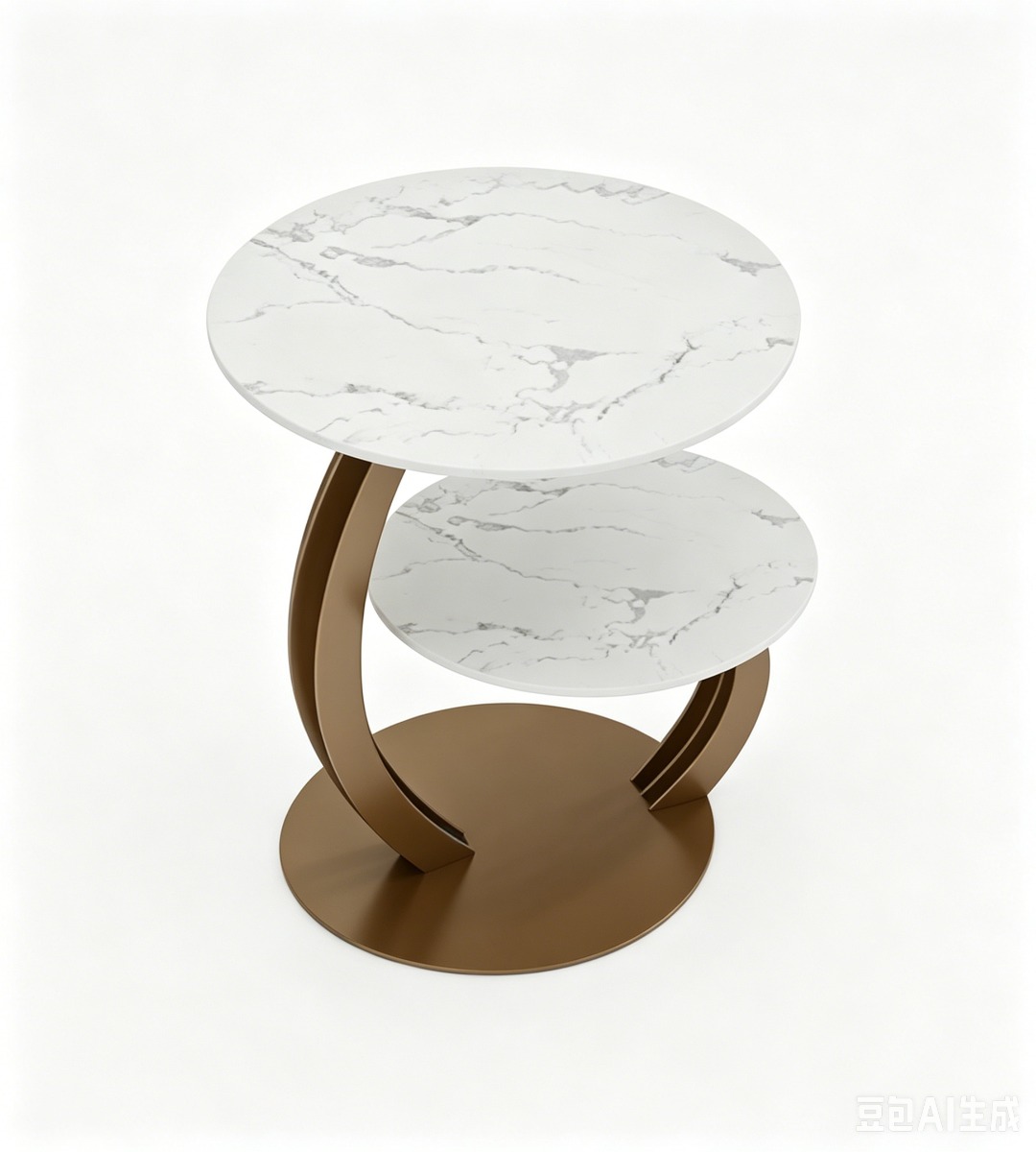 輕奢白色人造石金屬腳雙層圓形茶几Light Luxury White Artificial Stone Metal Leg 2-Tier Round Coffee Table