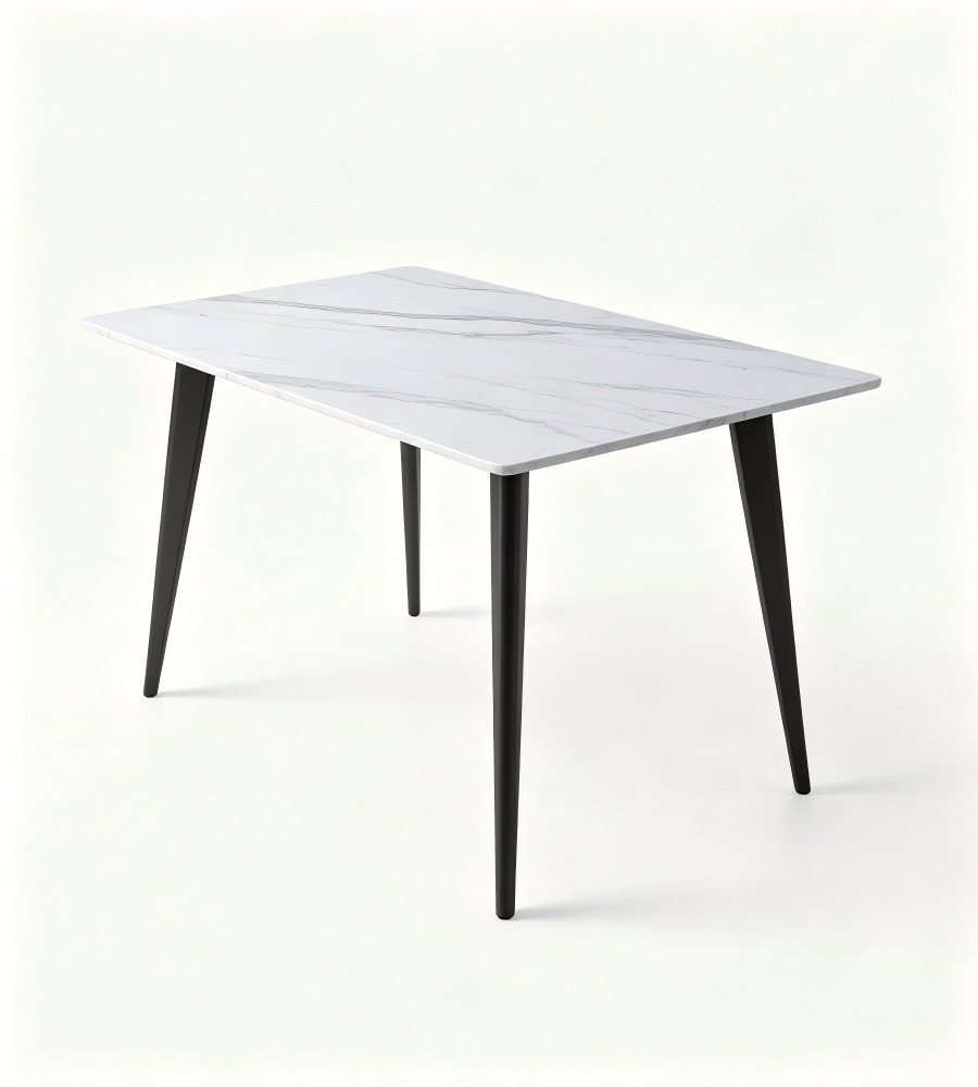 現代白色岩板鋼架長方形餐枱 Modern White Sintered Stone Dining Table